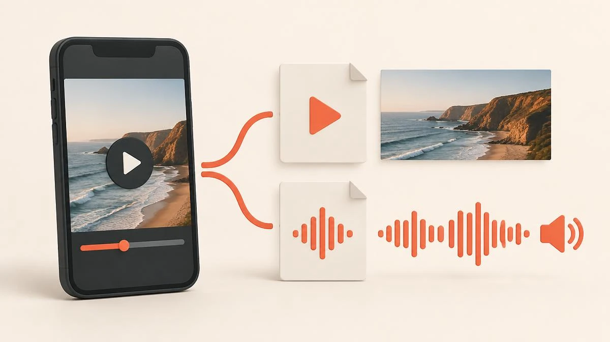 Video picture and audio waveform shown as separate media tracks