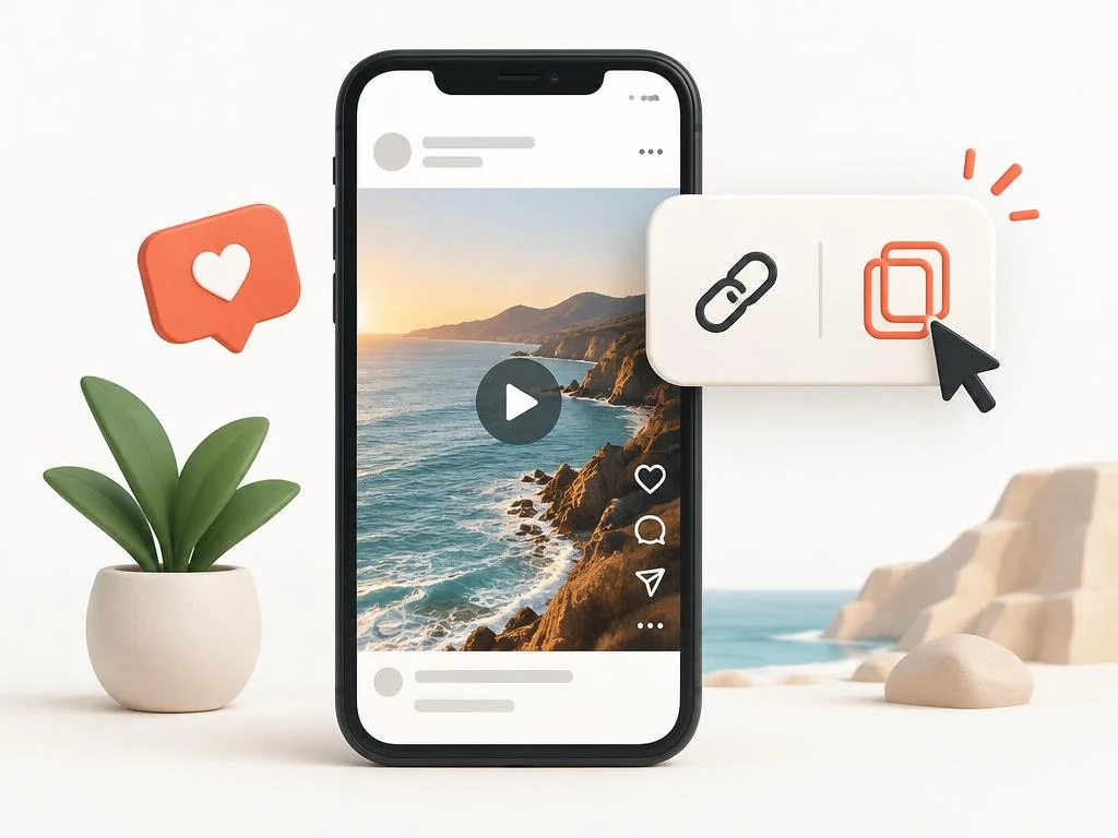 Copy-link icon beside a public Instagram media post on a phone — Instagram video download