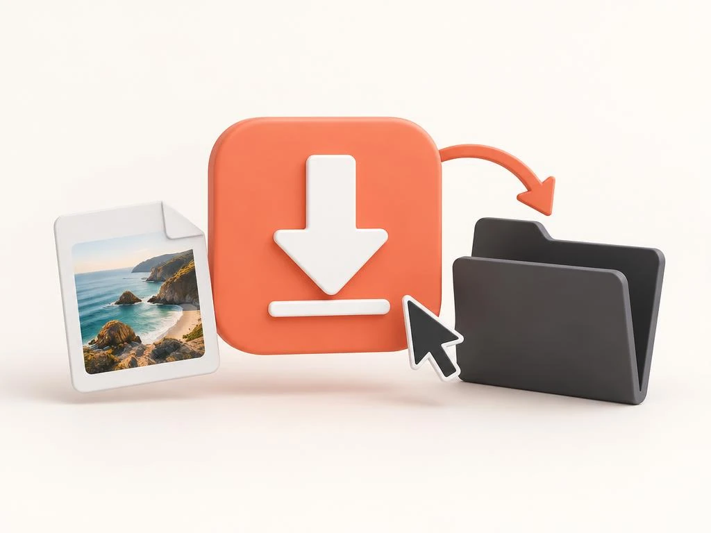 Browser download arrow beside a media file and its destination folder — Instagram video download